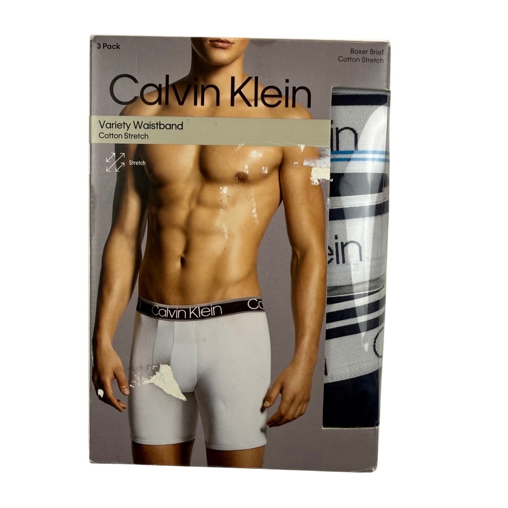 Calvin Klein Mens 3 Pack Cotton Stretch Boxer Brief Variety Waistband Medium NIB
